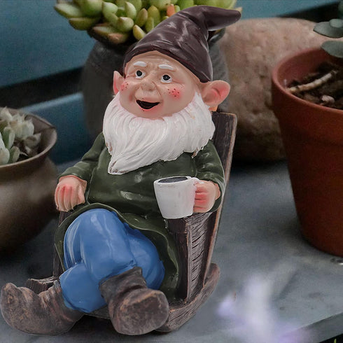 Drinking Coffee Garden Gnome Statue, Wizard Gnome 3D Dwarves, Polyresin Outdoor Sculpture Gnome Statue Garden Figurine Art Garden Decoration for L...