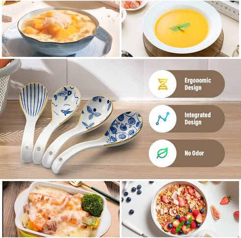 IQCWOOD Asian Soup Spoons, 6.2inch Ceramic Chinese Soup Spoons, Japanese Soup Spoon for Ramen Pho Wonton Dumpling Miso,4pcs...