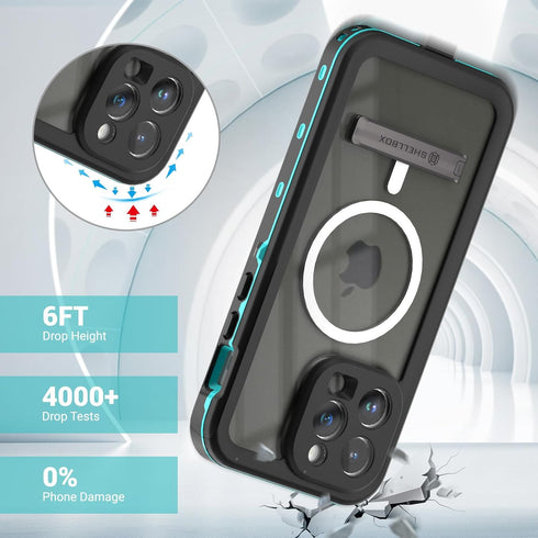 for iPhone 15 Pro Max Waterproof Case with Stand, IP68 Underwater Shockproof Dustproof Phone Case Built-in 6H Screen Protector, Full Body Protecti...