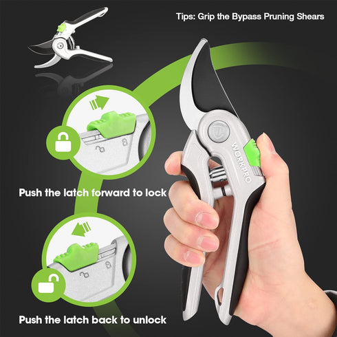 WORKPRO Bypass Pruning Shears, 8" Hand Pruners with Aluminum Handle, Stainless Steel & Sharp SK5 Blades, Professional Plant Snips Clippers for Flo...