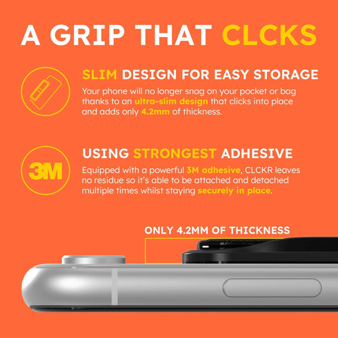 CLCKR Cell Phone Grip and Expanding Stand, Universal Adhesive Phone Grip Holder with Multiple Viewing Angles for iPhone 14/13/12, Samsung Galaxy S...