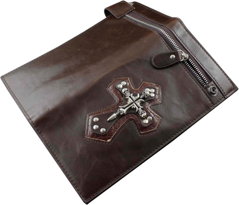 Mens Boys Skull Gothic Cross Zipper Checkboot Long Leather Biker Wallet With Chain...