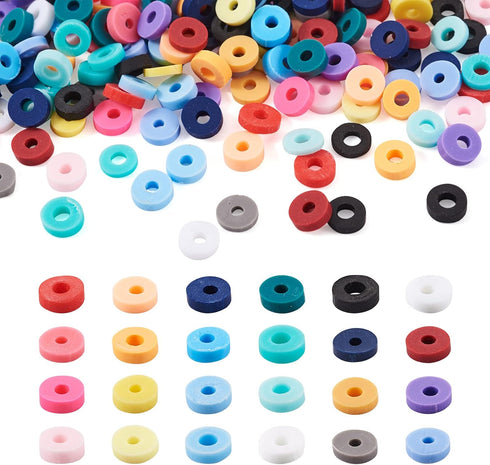 Beadthoven 9120pcs 4mm Vinyl Clay Heishi Beads Kit 24Colors Flat Round Disc Polymer Clay Beads Loose Handmade Spacers for DIY Necklace Bracelet Je...