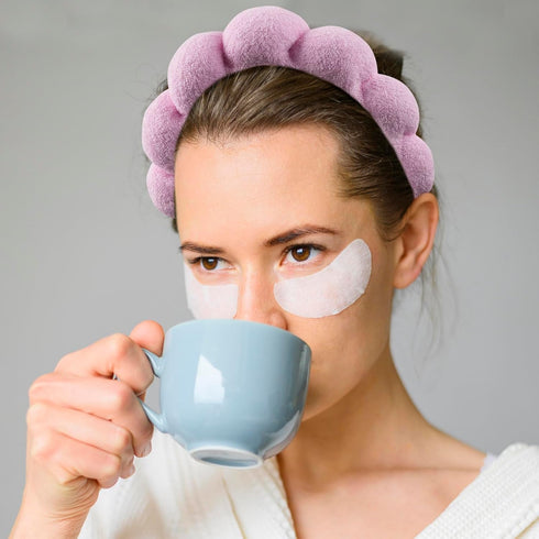 Makeup Headband, Spa Headband for Washing Face, 6-pack Skincare Headbands and Wristbands Set, Sponge Terry Cloth Headbands Face Wash Headband Puff...