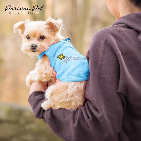 Parisian Pet Dog T-Shirt - Embroidered ' Prince ' 100% Cotton, Boy Dog Shirts - Sleeveless Pet Vest - Machine Washable Dog Clothes for Medium-Size...