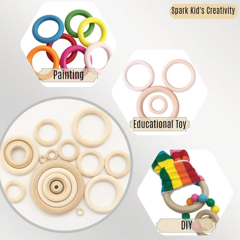 NNHOM 70 Pieces Wooden Rings for Macrame,Wood Rings for Crafts,7 Sizes Macrame Rings Wood Circles for DIY Craft, Ring Pendant and Connectors Jewel...