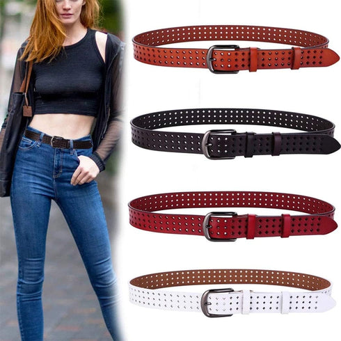 Hollow Leather Belts for Women, Soft Leather Womens Belts with Pin Buckle...