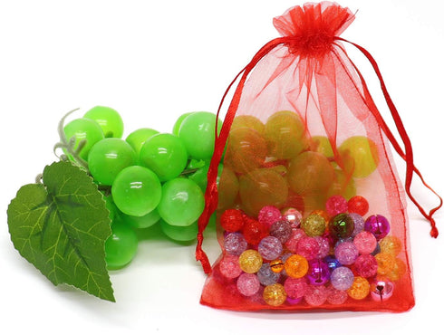 50pcs Drawstring Organza Jewelry Candy Pouch Christmas Wedding Party Favor Gift Bags (8x12, Red)...