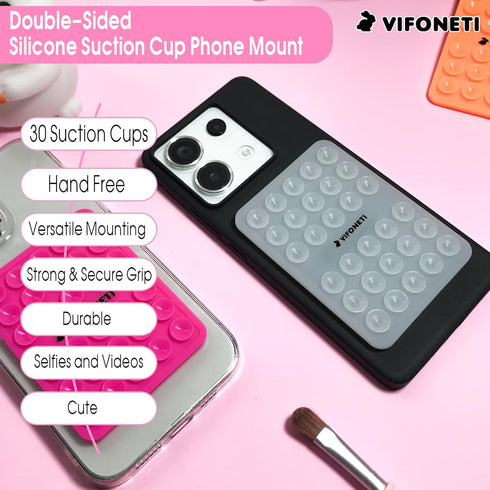 Double Sided Silicone Suction Cup Phone Mount Case for Selfies and Videos - Attach to Glass, Mirrors & Smooth Surfaces Sticky Grip for iPhone and ...