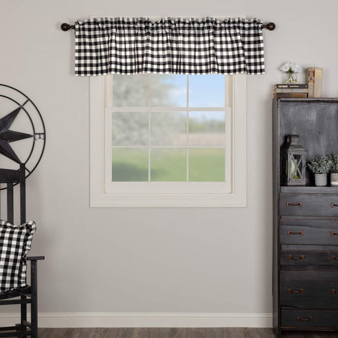 VHC Brands Annie Buffalo Check Cotton Farmhouse Kitchen Curtains Rod Pocket 16x72 Valance, Black...