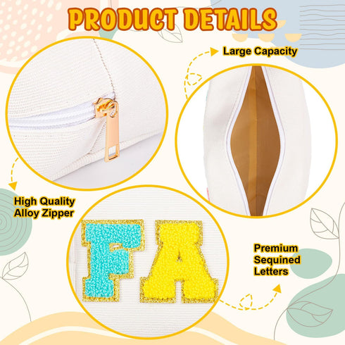 ZAUGONTW 3 Pcs Preppy Makeup Bags, Chenille Letter Bag Patch Makeup Bag, Face Skin Hair Cosmetic Bag with Zipper Patches Makeup Organizer Bag Set ...