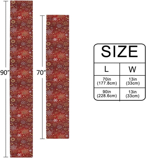 Christmas Winter Snowflake Table Runner 13x90 Inches Double Sided, Luxurious Gold Red Snowflakes Table Runners Cloth Placemats Washable Fabric for...