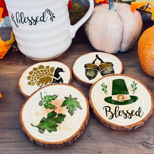 24 Pc Fall Stencils for Painting on Wood 3 inch - Holiday and Fall Stencils for Crafts Reusable for DIY Decoration Ornaments Cards Signs Fabric Wi...
