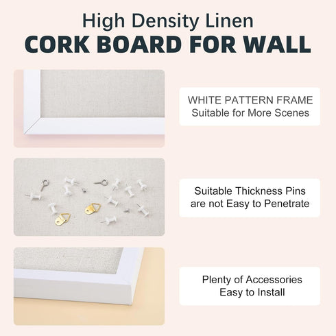 OWLKELA 12"x16" inch Bulletin Board with Linen, White Wood Style Frame, with 10 Pushpins, Linen Cork Board, Ideal for School, Home & Office...