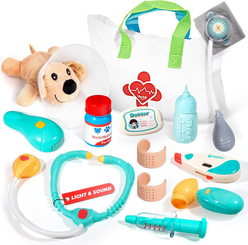 Veterinarian Kit for Kids, Pretend Play Doctor Set with Dog Toy, Tote Bag, Stethoscope Toy, Pet Vet Playset for Kids Ages 3+...
