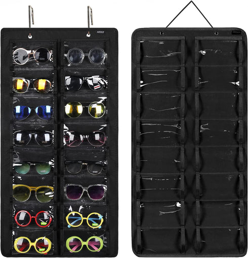 AROUY Sunglasses Organizer Storage, Hanging Dust Proof Wall Pocket Glasses Organizer - 16 Felt Slots Sunglass Organizer Holder with Metal Hook and...