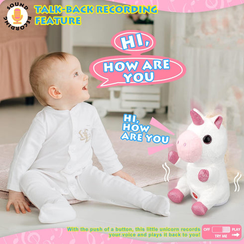 TOY Life Plush Unicorn Toys Baby Musical Talking Toys Repeat What You Say Infant Toys, Stuffed Newborn Toys with Dancing Singing Toys for Babies B...