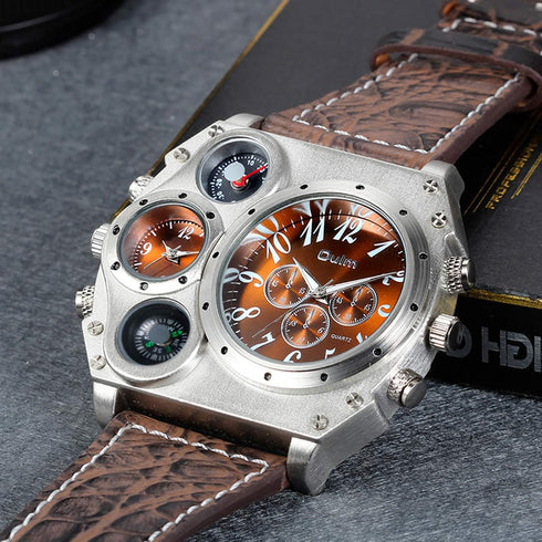 Lancardo Cool Watch for Men: Big Face Leather Strap Dual Time Zone Steampunk Wrist Watch Father's Day...