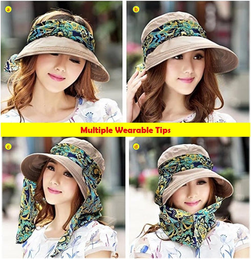 Roll Up Wide Brim Sun Visor UPF 50+ UV Protection Sun Hat with Neck Protector...