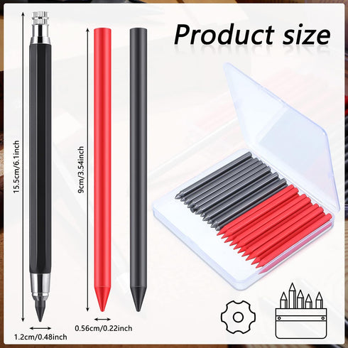 36 Pcs 5.6 MM Mechanical Pencil Refills and 5.6 MM Mechanical Pencil, Black Red Sketch Up Mechanical Pencil Replacements for Art Drafting...