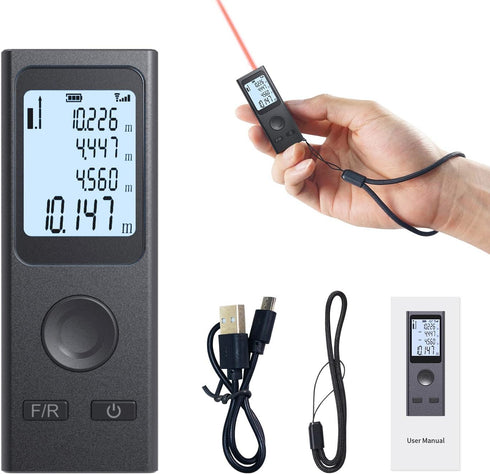 Laser Measure,Mini Laser Distance Meter 131Ft USB Charging LCD Backlight Feature Laser Measurement Tool with Pythagorean Mode, Distance, Area and ...