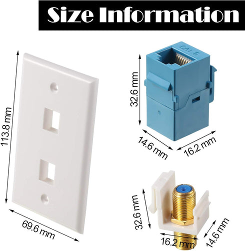 4 Pack Ethernet Coax Wall Plates, Cat6 Coax Wall Plate with Ethernet Port and Gold-Plated TV Coax Cable F-Type Port (Blue)...