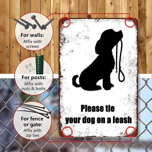 Please Tie Your Dog On Aleash. Outdoor Park Security Retro Minimalistic Tin Sign Fence Mall Street Street Residential Restaurant...