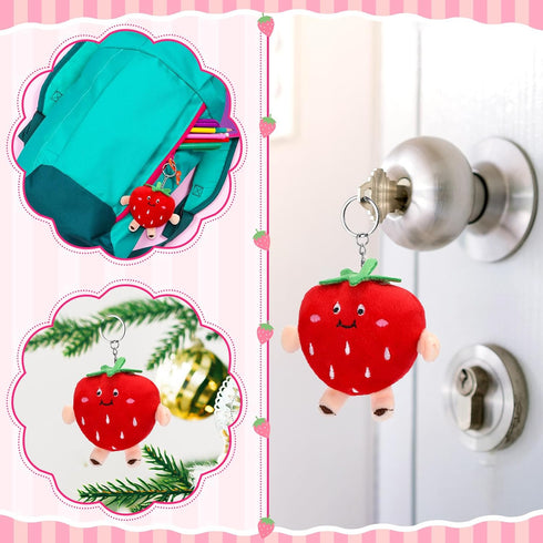 XunYee 24 Pcs Cute Strawberry Fruit Keychains Plush Pendant Red Plush Stuffed Kawaii Charm Goodie Bag for Strawberry Party Favor...