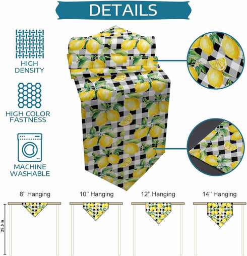 Linen Burlap Table Runner Spring Farmhouse Dresser Scarves, Yellow Lemon on Buffalo Plaid Table Runners for Family Dinner/Holiday Party/Events/Kit...