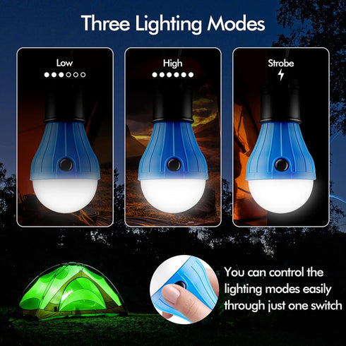 FLY2SKY Tent Lamp Portable LED Tent Lights Blue 4 Packs Hook Hurricane Emergency Lights LED Camping Lights Bulb Camping Tent Lanterns Camping Equi...