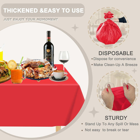D&Z Plastic Table Cloth Disposable, 12 Pack Red Rectangle Tablecloth Individually Wrapped for Indoor&Outdoor, 54 x 108 Inch Table Cover for Party,...