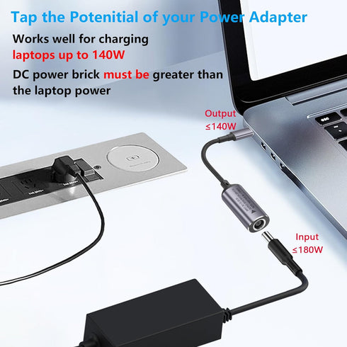 SinLoon PD 140W DC7450 to USB C Cable DC 7.4mm x 5.0mm Female(7.4 x 0.6mm) Input to Type C Male Power Charging Cable with PD Automatic Identificat...