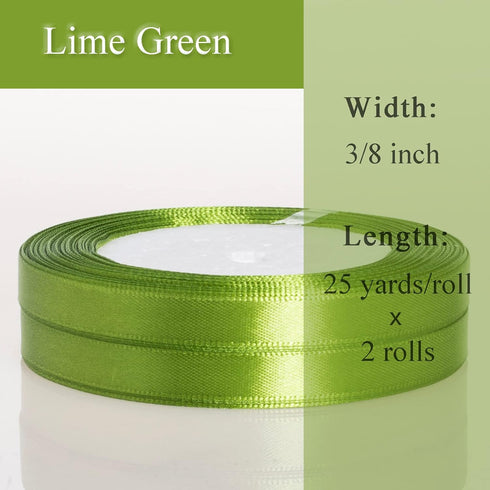 ATRBB 3/8 Inch Lime Green Satin Ribbon, 50 Yards Solid Fabric Ribbon for Gift Wrapping, Bouquets, Wedding and Home Decor, 25 Yards/roll x 2 Rolls...