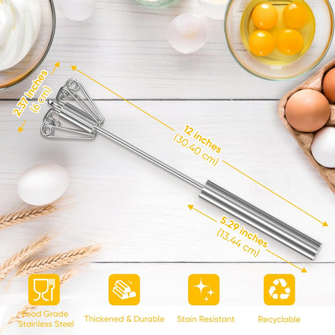 OOKUU Stainless Steel Egg Whisk, Whizzy Whisk, Semi Automatic Whisk Blender for Home - Versatile Tool for Egg Beater, Hand Push Whisk Blender, for...