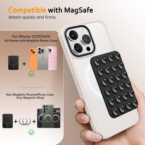 Magnetic Suction Cup Phone Mount, Hands-Free Silicone Phone Grip Holder Compatible with iPhone MagSafe Phone Case, Mirror Shower Phone Stand for i...
