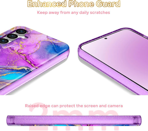 Hekodonk for Galaxy S23 FE 5G Case with Rotation Ring Kickstand Magnetic Car Mount Full Body Shockproof Protection Rugged Slim Marble Cover Case f...