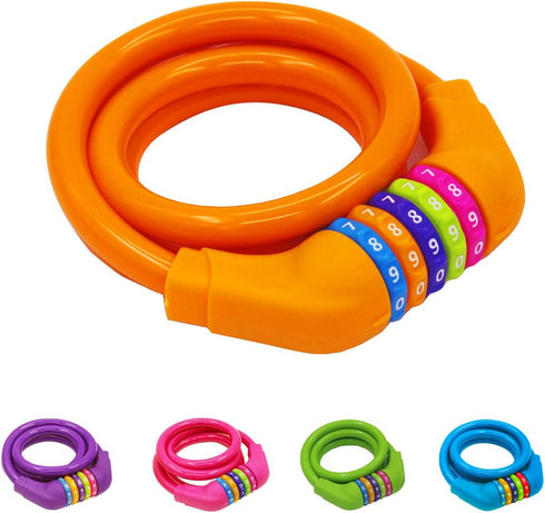Bike Lock Cable - 4 Feet Resettable Cable Lock - Self Coiling 5 Digit Combination Bicycle Lock (Orange)...