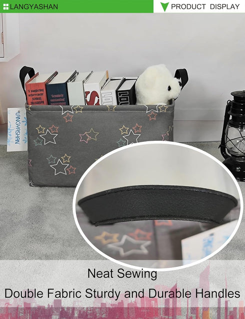 LANGYASHAN Rectangular Storage Bin Collapse Canvas Fabric Cartoon Storage Basket with Handles for Organizing Home Kitchen Boys and Girls Toys Offi...