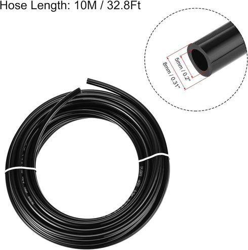 uxcell Pneumatic 8mm OD Polyurethane PU Air Hose Tubing Kit 10 Meters Black with 10 Pcs Push to Connect Fittings...
