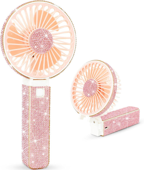 Mudder Crystal Bling Rhinestone Mini Handheld Fan Portable Usb Rechargeable Fan Battery Operated Small Folding Personal Fan for Girls Women Outdoo...