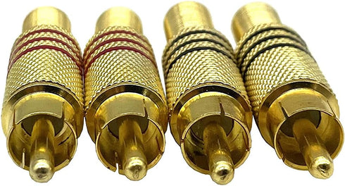 RCA Stereo Male Connector Plug,Spring Coaxial Audio Solderless Red and Black Circle Metal Gold-Plated Connector Adapter(4-Pack)...