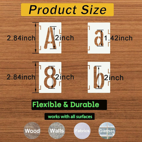 2 Inch Alphabet Letter Stencils, 66 Pcs Reusable Plastic Letter Number Symbol Interlocking Drawing Template Kit for Painting on Wood, Wall, Glass,...