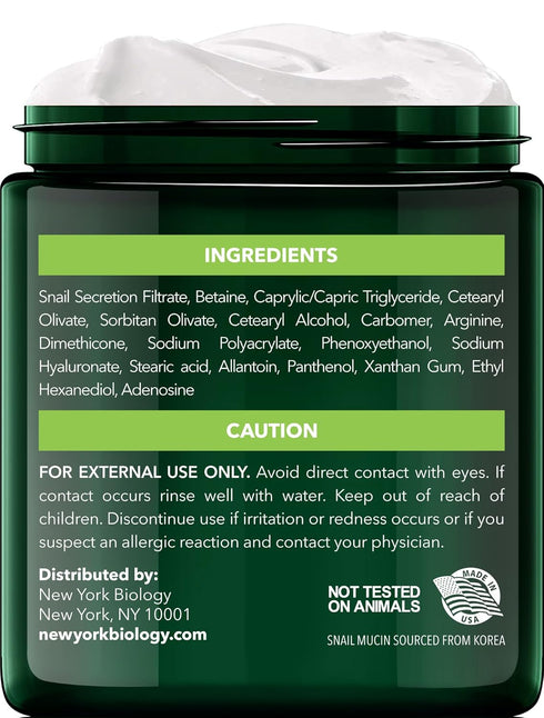 New York Biology Face Cream - 97.5% Korean Snail Mucin - 4 Fl Oz - 100 g - Face Moisturizer for Dry Skin - Skin Care Moisturizing and Hydrating Fa...