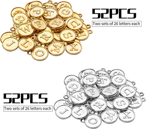 Aylifu 104 pcs A-Z Letter Charms Round Alphabet Charms Pendants for Necklace Bracelet Jewelry Craft DIY,Gold & Silver...