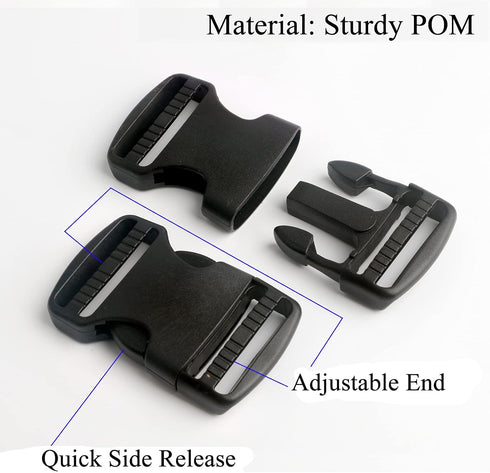 BEAULEGAN Plastic Buckles 1 Inch (Pack of 10) - Quick Side Release for Luggage Straps, Pet Collar, Backpack Repair, Dual Adjustable Ends, Black...