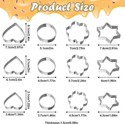 12Pcs Metal Biscuit Cutter Set Star Circle/Round Heart Flower Shaped Cookie Cutters for Food Small Stainless Steel Cookie Molds Cutter for Baking ...
