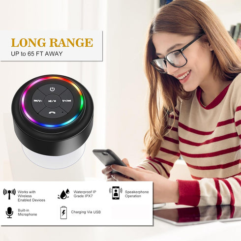 HAISSKY Bluetooth Shower Speakers, Portable Wireless Speaker with Suction Cup, IP67 Waterproof Speaker with LED Light, Pairs Easily to Phones, Tab...
