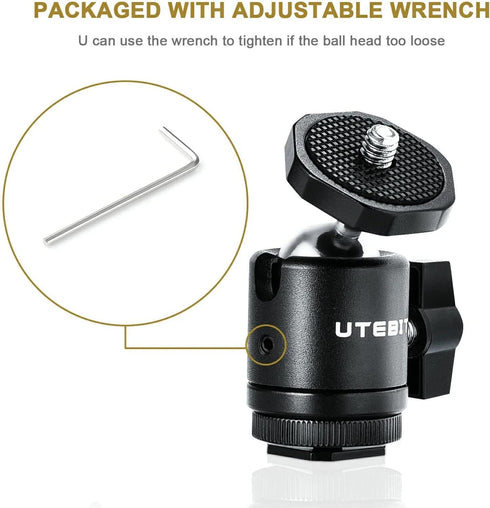 UTEBIT 2 Pack Mini Ball Head with 1/4" Hot Shoe Mount Adapter Max Load 5.5lb 360° Swivel Tripod Ball Head for DSLR Camera Camcorder, Light Bracket...