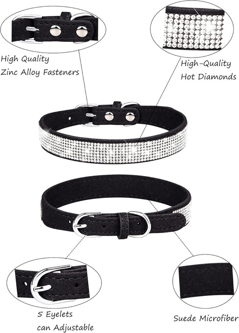 Dog Collar for Medium Dogs, Adjustable Leather Suede Bling Dog Collars?Black Dog Collar Cat Collar, Rhinestone Dog Collar (M, Black)...