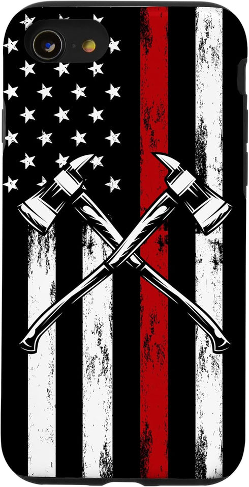 iPhone SE (2020) / 7 / 8 US Flag Firefighter Gifts American Fireman USA Fire Fighter Case...